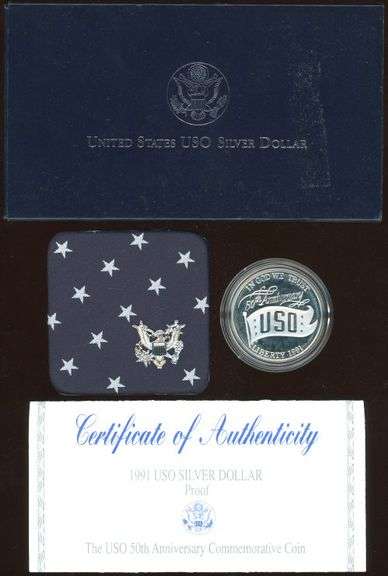 2 Different Proof Commemorative Silver Dollars w/Box & CoA: 1991 & 1992
