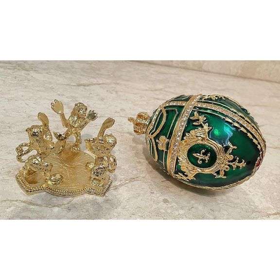 Royal Green Fabergé Style Egg with 24k Gold and Swarovski Diamonds