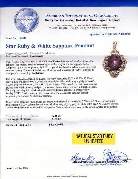 Amazing 49.65CTW Very Rare Unheated Natural Star Cabochon-Cut Ruby & 3.23CTW Sapphire Gemstone Penda