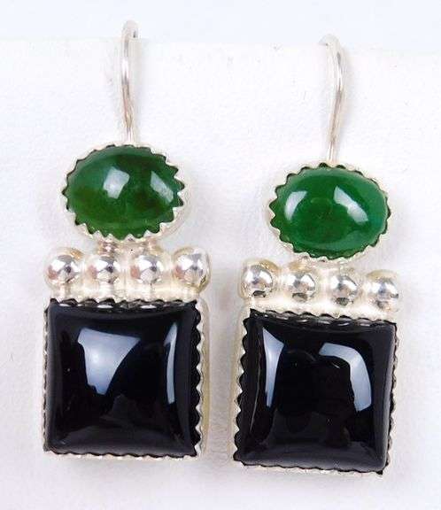 2 Pairs Sterling, Black Onyx & Gemstone Earrings