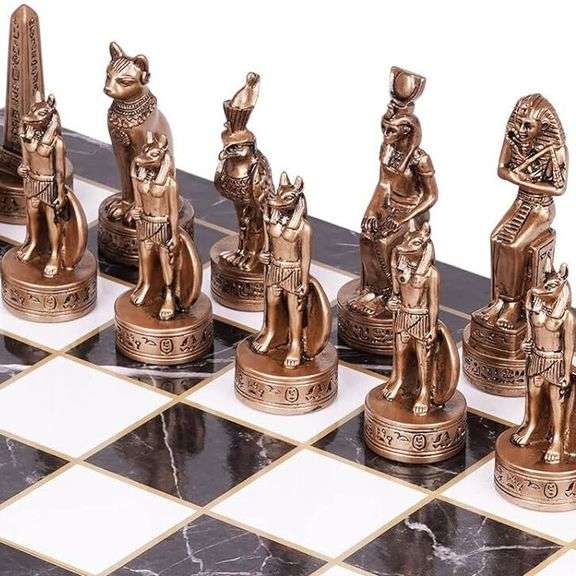 Egyptian Style Chess Set with Folding Chess Board