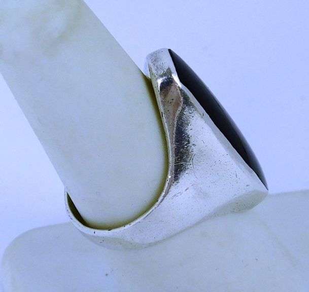 Big Sterling Black Onyx Ring, Size 6