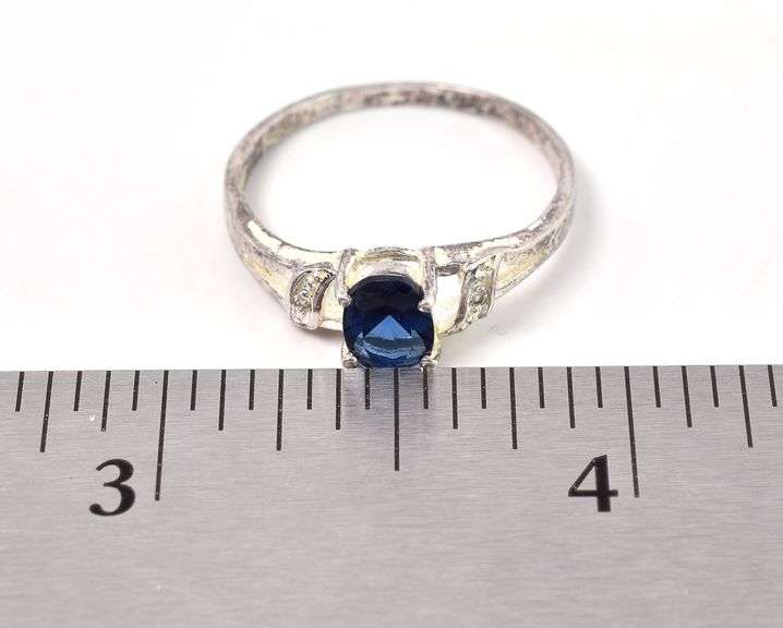 Blue Sapphire and CZ Gemstone Ring in Sterling Silver