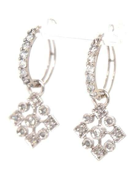 14kt White gold snowflake diamond drop earrings