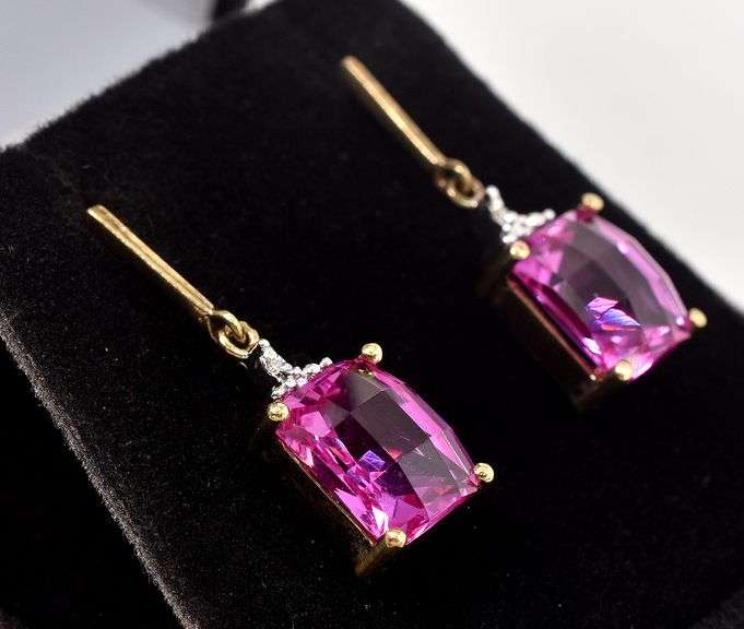 Beautiful 10K Yellow Gold Pink Topaz Gemstone Earrings
