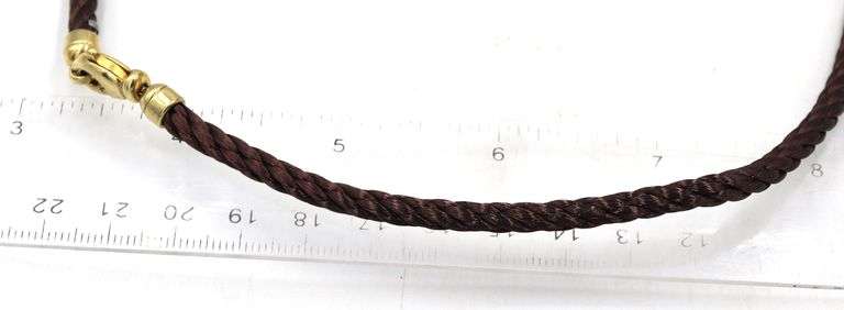 Brown leather necklace with 14kt Yellow gold clasp