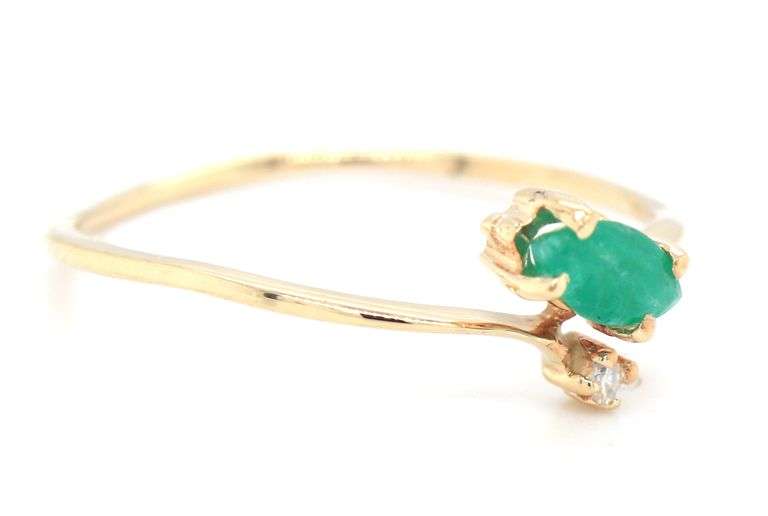 14kt Yellow gold Marquise emerald and diamond stackable ring