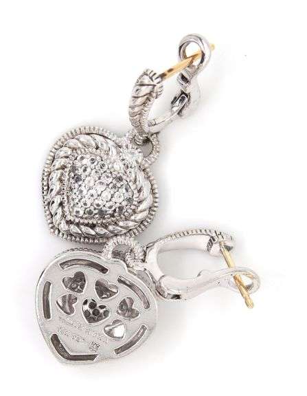 Judith Ripka silver heart shaped dangle earrings