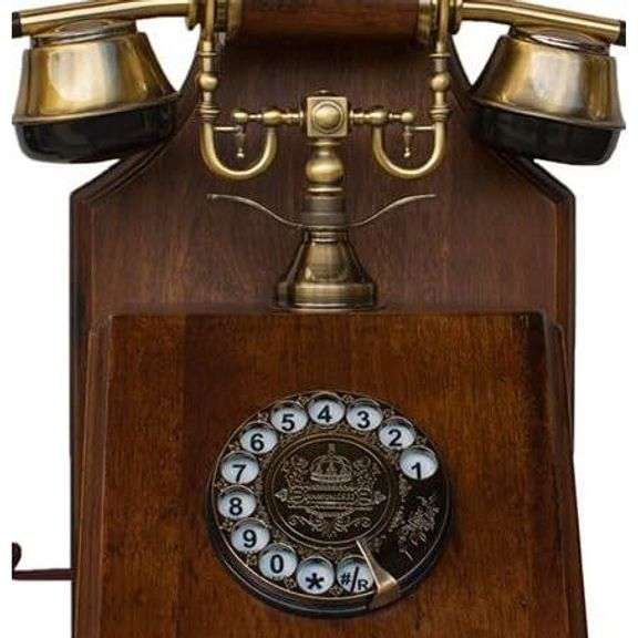 1921 Vintage Wooden Telephone with Rotary Dial and Metal Bell