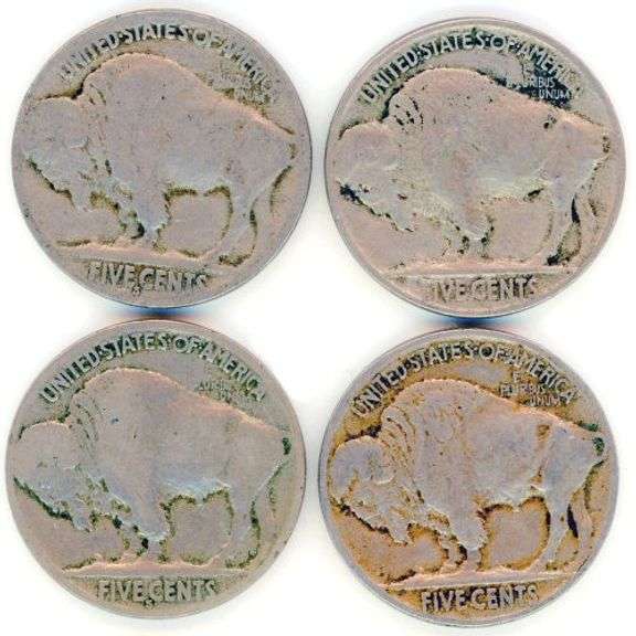 4 Different Buffalo Nickels: 1924-S-1926