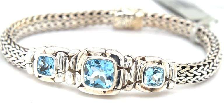 John Hardy Batu Kali triple square station blue topaz bracelet