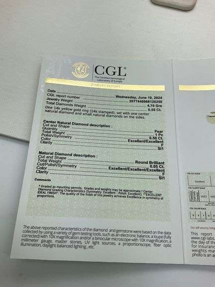 CERTIFIED 14K YELLOW GOLD DIAMOND RING.