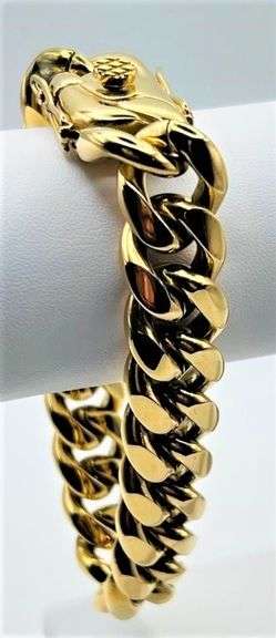 Huge 144.7 Gram 14 Kt Gold Plate Cuban Link Bracelet