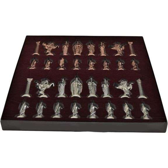 Medieval British Army Antique Copper Chess Set with Natural Solid Wood Board