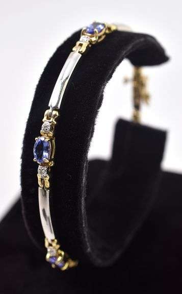 Graceful 14K White and Yellow Gold Tanzanite Gemstone and Diamond Bracelet