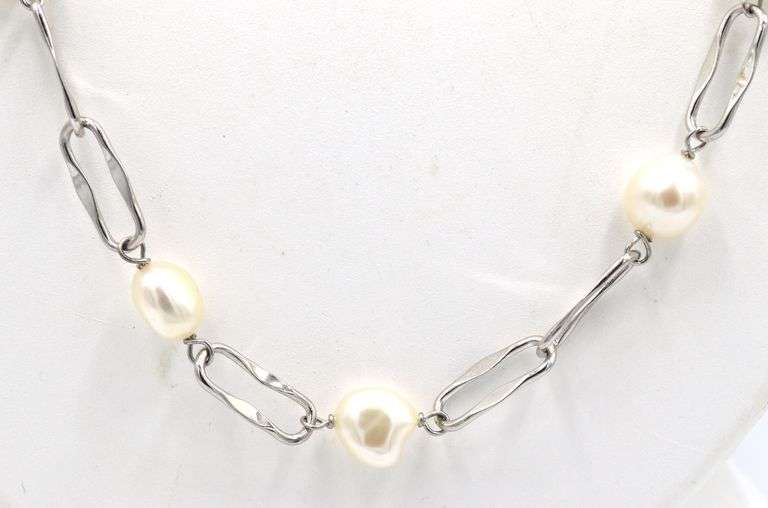 925 Sterling silver pearl link necklace