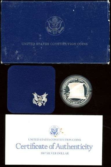 2 Different Proof Commemorative Silver Dollars w/Box & CoA: 1987 & 1990