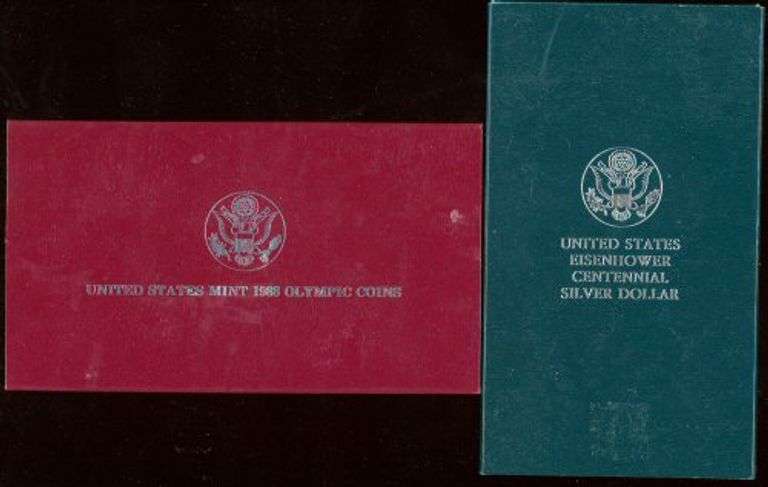 2 Different Proof Commemorative Silver Dollars w/Box & CoA: 1988 & 1990