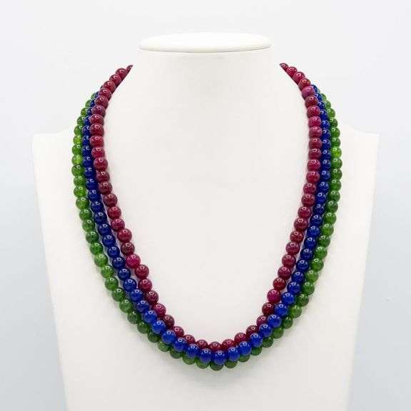 Natural Ruby Blue Sapphire and Emerald Necklace