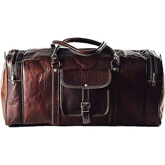 Genuine Vintage Brown Leather Duffel Bag