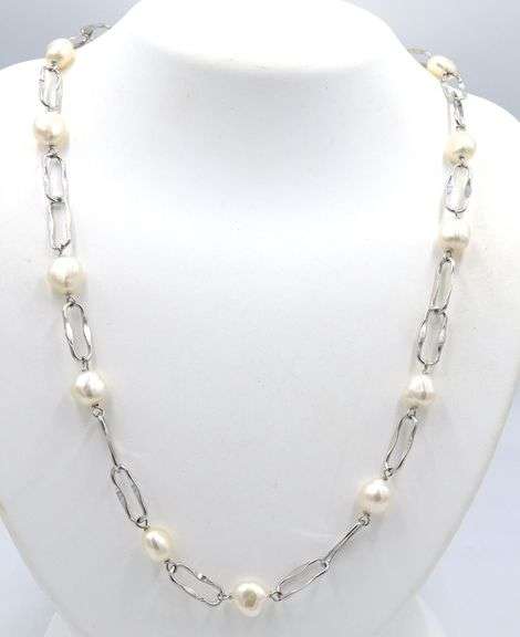 925 Sterling silver pearl link necklace