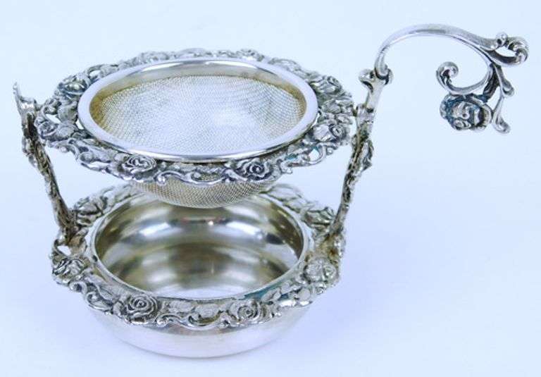 Ornate Antique 835 Silver Tea Strainer