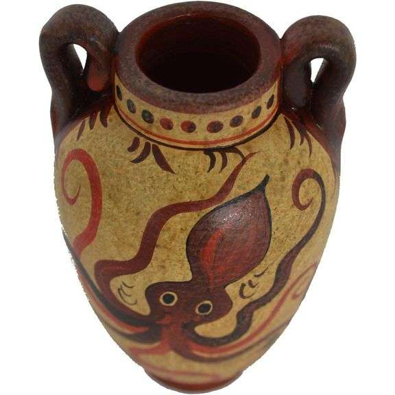 2700 B.C.-1500 B.C. Handmade Minoan Pottery with Octopus