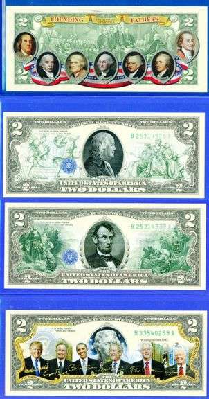 4 Different Commemorative $2 Bank Notes in Original Packaging w/CoA