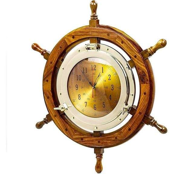 24" Pirate's Nautical Steering Wheel Styled Porthole Clock
