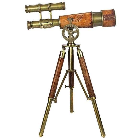 Antique Brass Double Barrel Telescope with Tripod