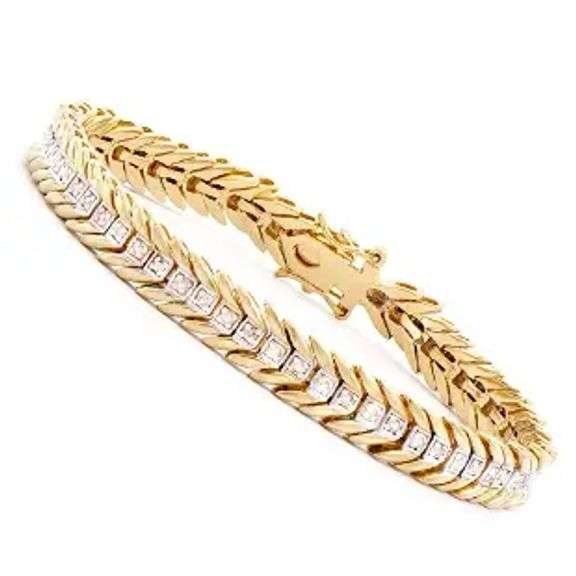 18 Kt Gold Plated 60 Natural Diamonds Tennis Bracelet