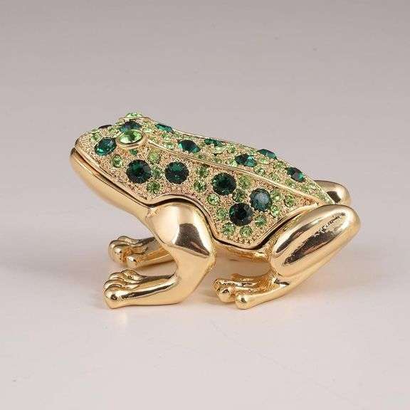 Handcrafted Keren Kopal Gold Frog with Green Crystals