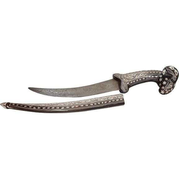 Collectible Mini-Sword Ram Head Hilt Damascus Iron Blade