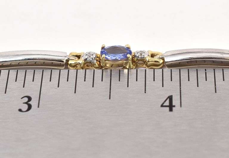 Graceful 14K White and Yellow Gold Tanzanite Gemstone and Diamond Bracelet