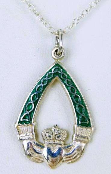 Genuine Irish Sterling Enamel Claddagh Pendant & Chain