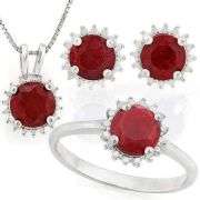 ENHANCED GENUINE RUBYS STERLING SILVER JEWELRY SET