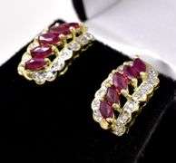 Brilliant 14K Yellow Gold Ruby Gemstone and Diamond Dangle Earrings