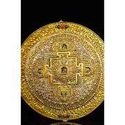 Rare Temple Collection Tibetan Silver Gold & Gilded Mosaic Gem Thangka Mandala