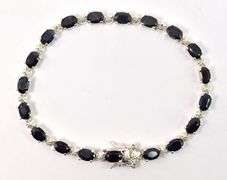 Blue Sapphire Gemstone and Diamond Bracelet in Sterling Silver