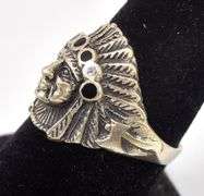 Black Onyx Indian Head Ring in Sterling Silver