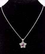 Amazing 14K White Gold Pink Tourmaline Gemstone and Diamond Star Pendant Necklace