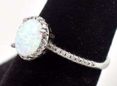 Opal and CZ Gemstone Ring in Sterling Silver