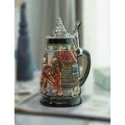 German Oktoberfest Ceramic Beer Stein with Pewter Lid