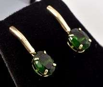 Amazing 10K Yellow Gold Emerald Gemstone Dangle Earrings