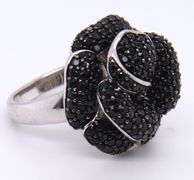925 Sterling Silver Black Cubic Zirconia Flower Design Ring