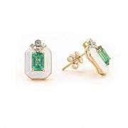 14K YELLOW GOLD EMERALD AND DIAMOND STUD EARRINGS 1.15 C.T.W.