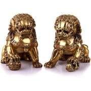 Large Brass Fu Foo Dogs Guardian Lion Statues