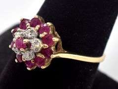 Alluring 10K Yellow Gold Ruby Gemstone and Diamond Ring