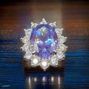 Dazzling 18 Kt White Gold Plate Huge 6.75 Ct VVs1 Lab Simulated Violet Blue Tanzanite Ring