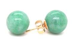 14kt Yellow gold 10mm Green Jade ball earrings